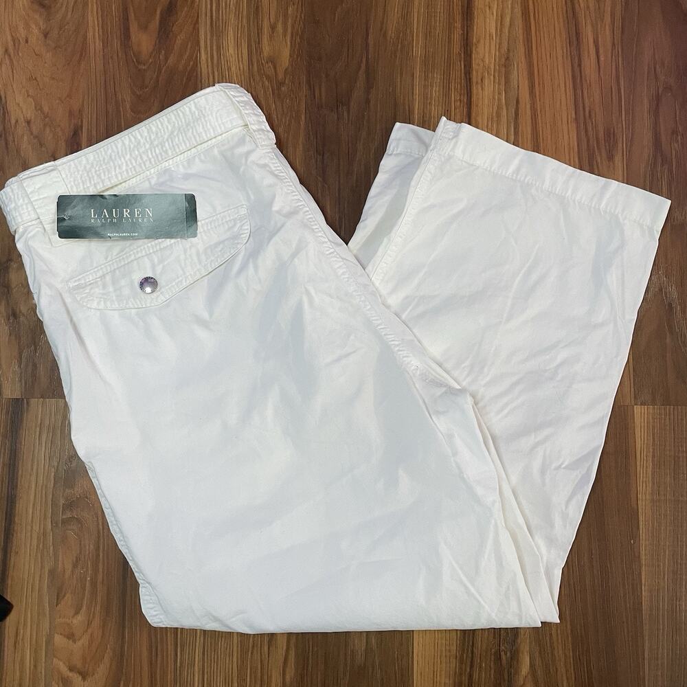 NWT Women’s 16 Lauren Ralph Lauren Wide Leg Cropped Pants White 100% Cotton LRL